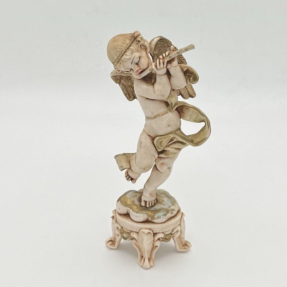 VTG Cherub Angel Playing Flute Depose Italy 6" Nativity Resin Baroque Victorian